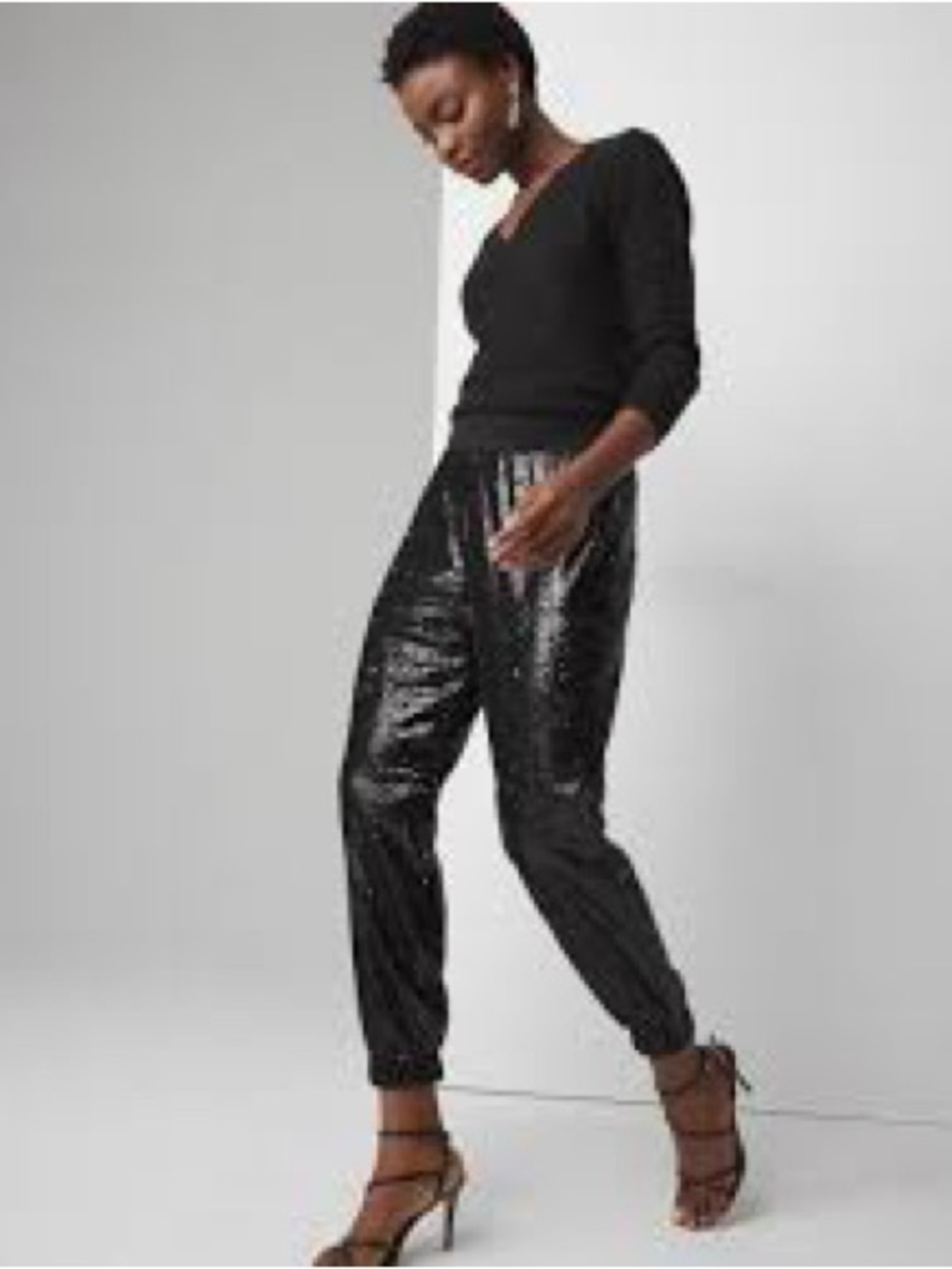 White House Black Market Black Sequin Jogger Pants